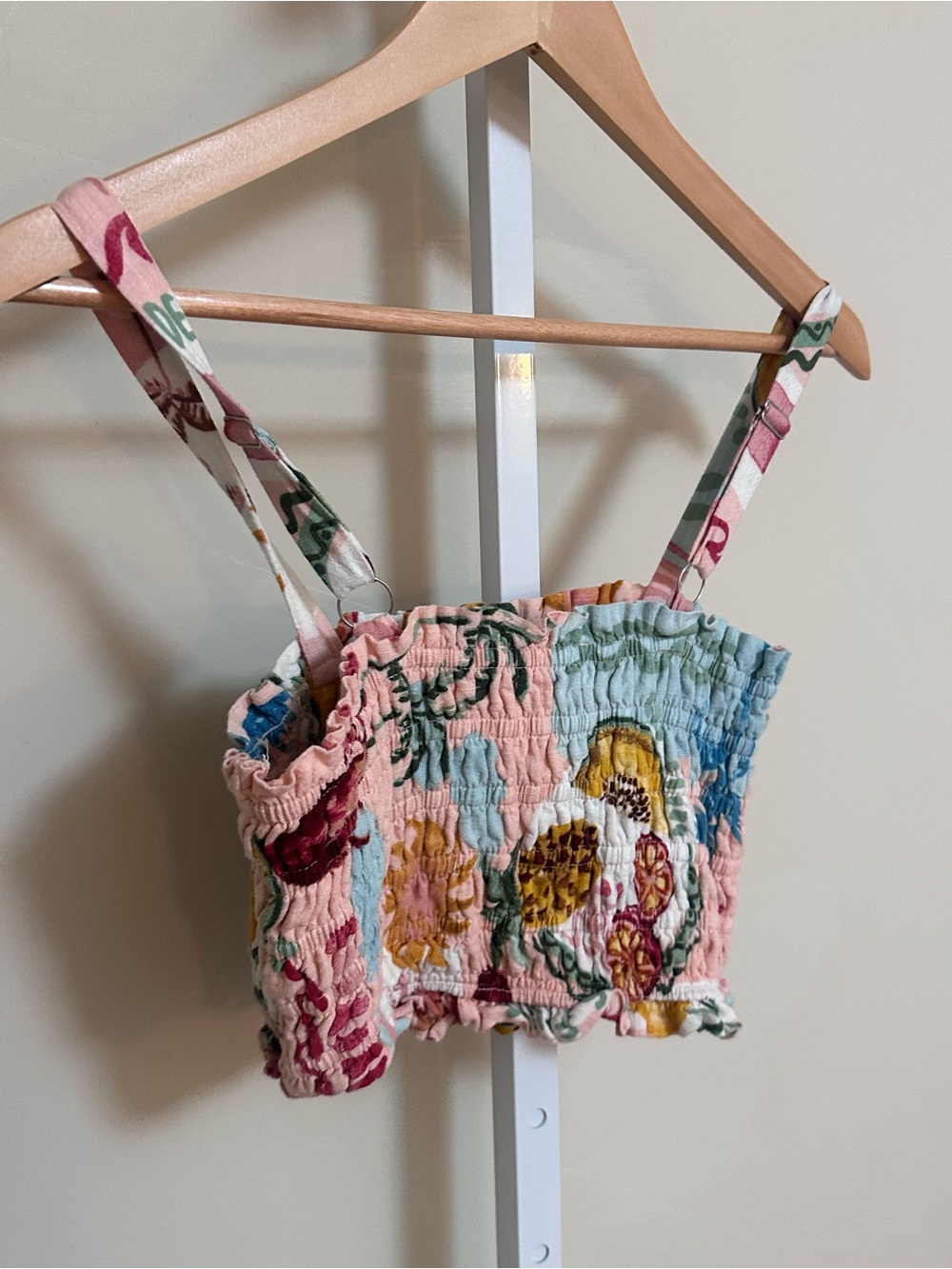 Paper Heart Floral Smocked Linen Blend Crop Top Size M Cottagecore Resort - Picture 3 of 5
